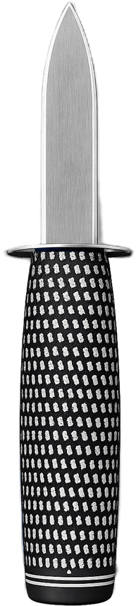 The Shuck Wedge oyster shucker with black and white golf grip handle
