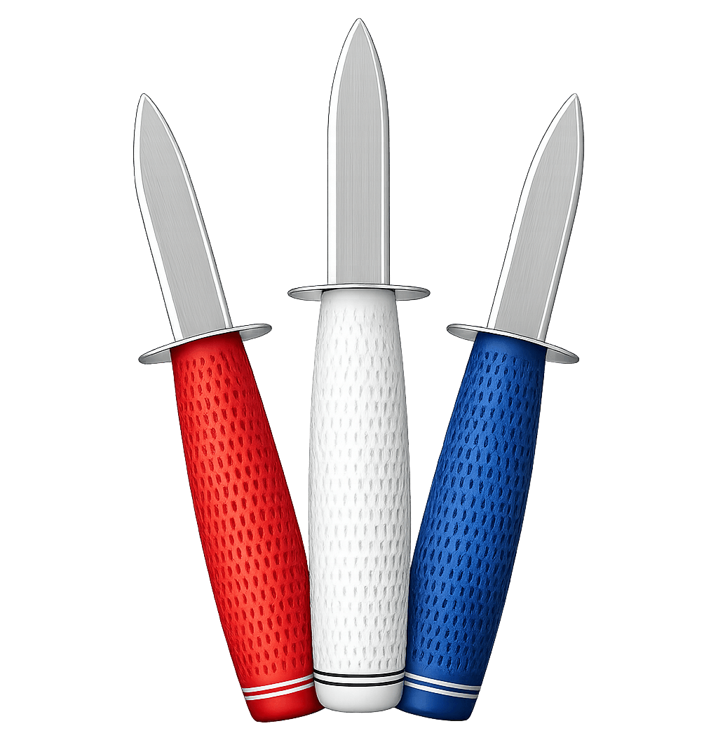 The Shuck Wedge oyster shuckers in multiple grip colors